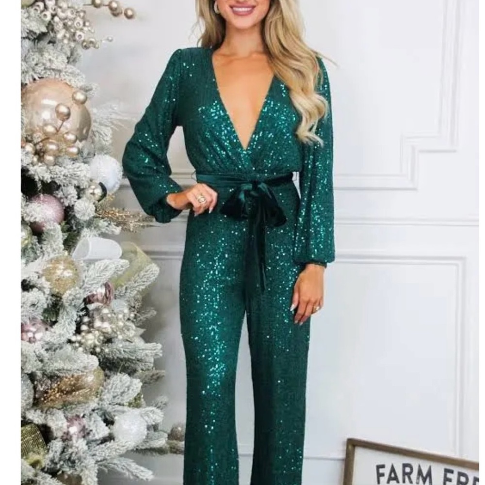 Emerald green sequin jumpsuit